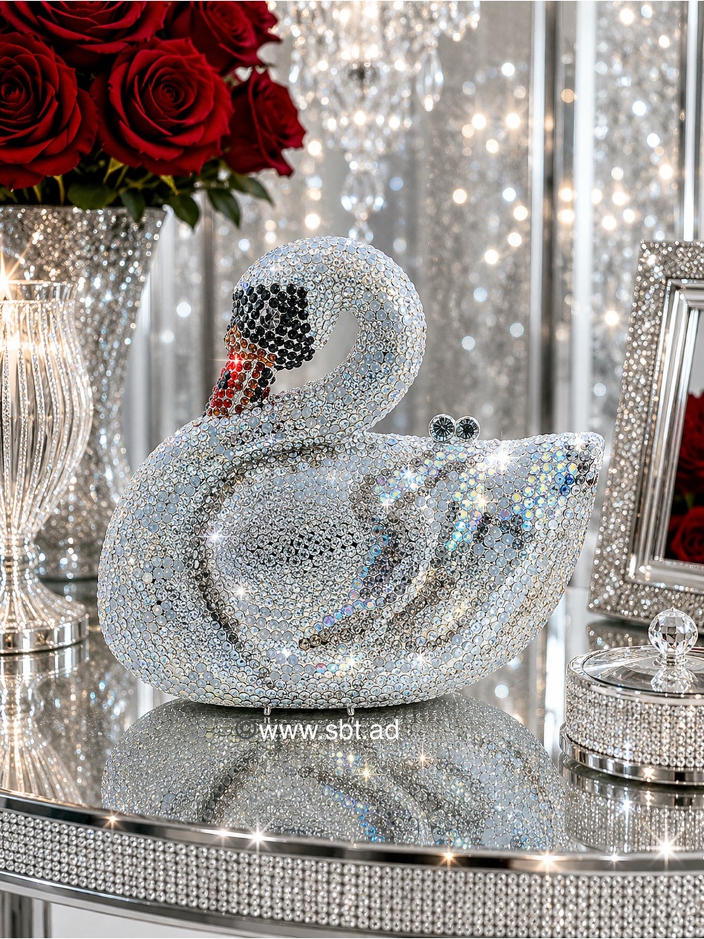 NWT Swan Bird Clutch Purse Sparkling Bling Swarovski Crystal Rhinestones Bag - Picture 2 of 10
